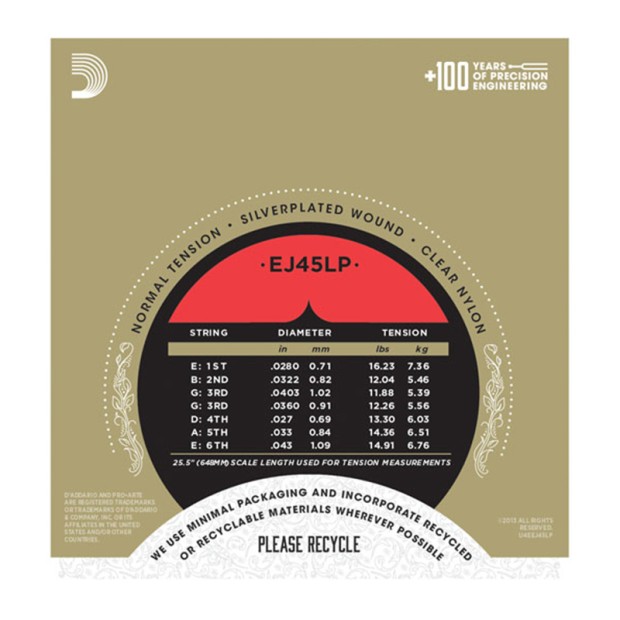 سیم گیتار کلاسیک داداریو D'Addario EJ45LP Pro-Arté Composite Normal Tension
