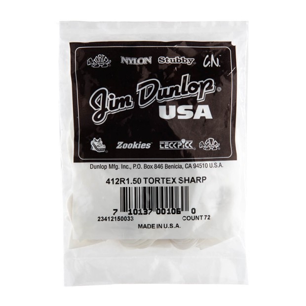 پیک گیتار دانلوپ Dunlop 412R 1.50mm Tortex Sharp White Guitar Pick