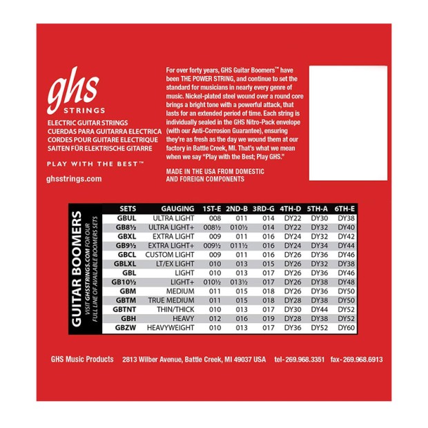 سیم گیتار الکتریک جی اچ اس GHS GBL Guitar Boomers Electric Guitar Strings 10-46