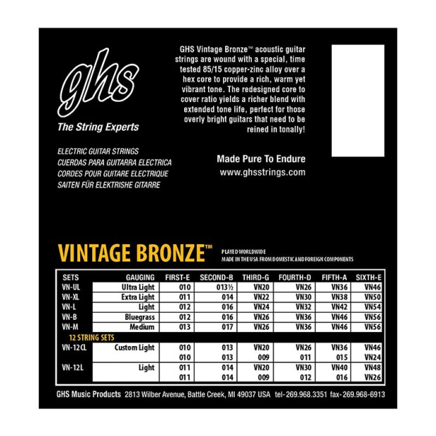 سیم گیتار آکوستیک جی اچ اس GHS Vintage Bronze Acoustic Guitar Strings 10-46