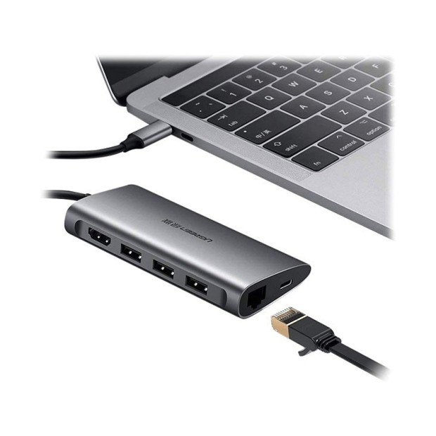 هاب یوگرین UGREEN USB-C to 3*USB 3.0 8-In-1 Multifunctional Adaptor CM121 50538