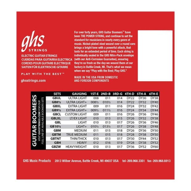 سیم گیتار الکتریک جی اچ اس GHS GBL Guitar Boomers Electric Guitar Strings 09-42