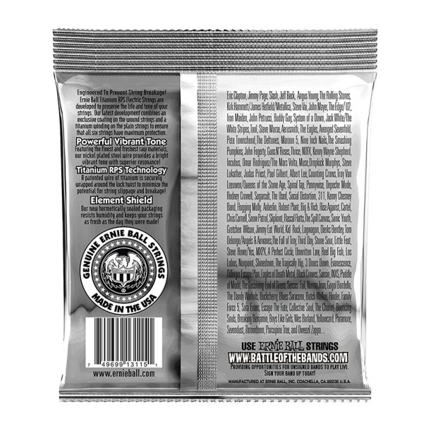 سیم گیتار الکتریک ارنی بال Ernie Ball 3115 Skinny Top Heavy Bottom Slinky Coated Titanium RPS Electric Guitar Strings