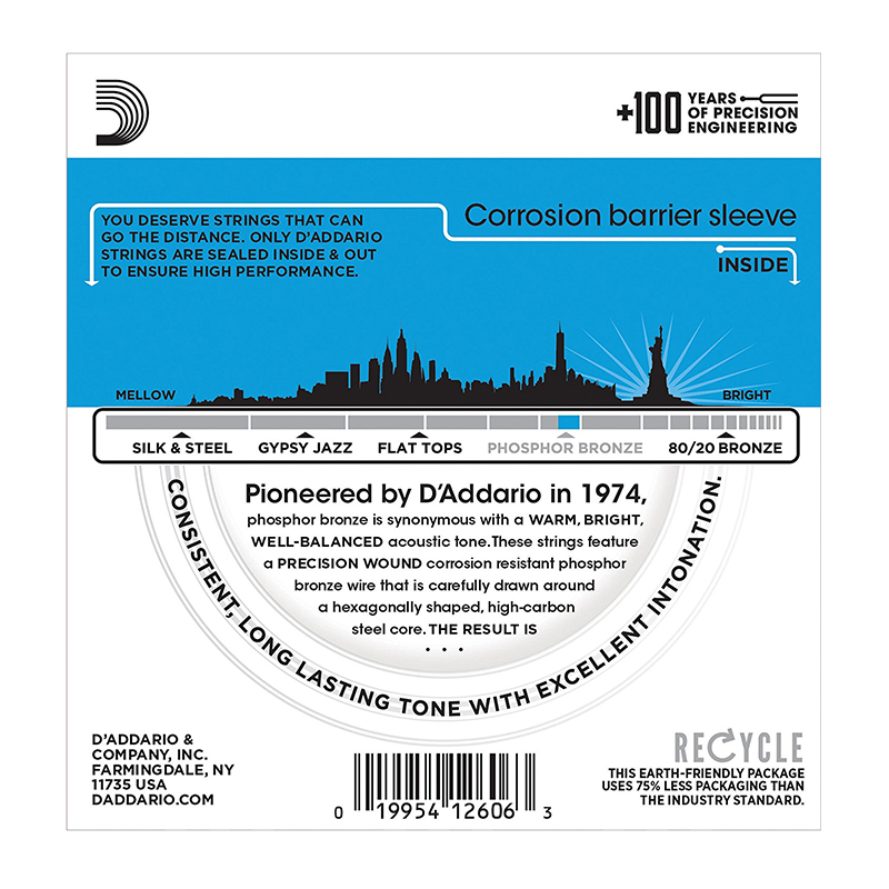 سیم گیتار آکوستیک داداریو D'Addario EJ16 Phosphor Bronze Light Acoustic Strings