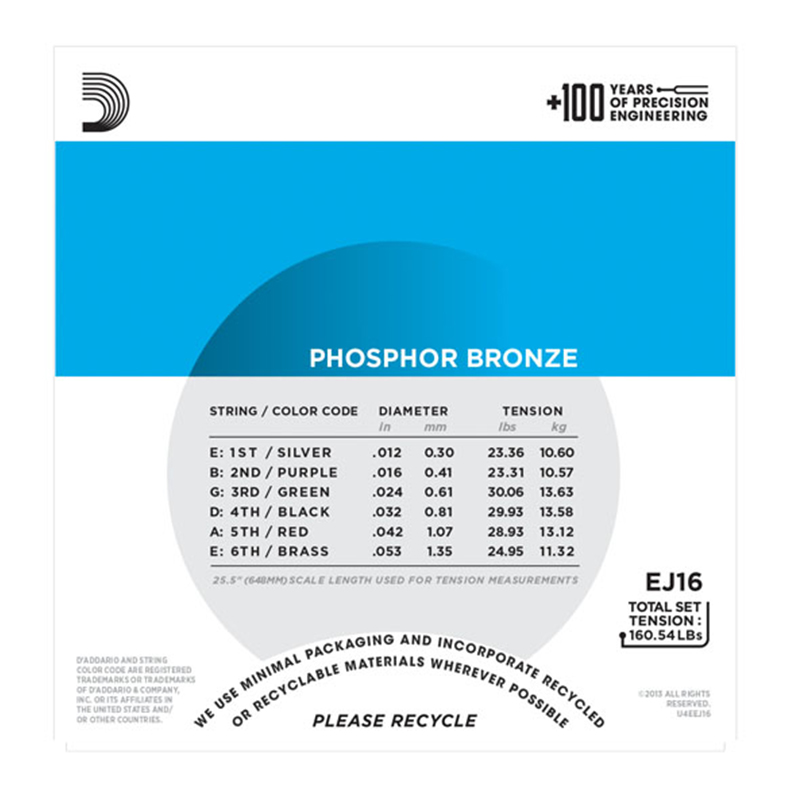 سیم گیتار آکوستیک داداریو D'Addario EJ16 Phosphor Bronze Light Acoustic Strings