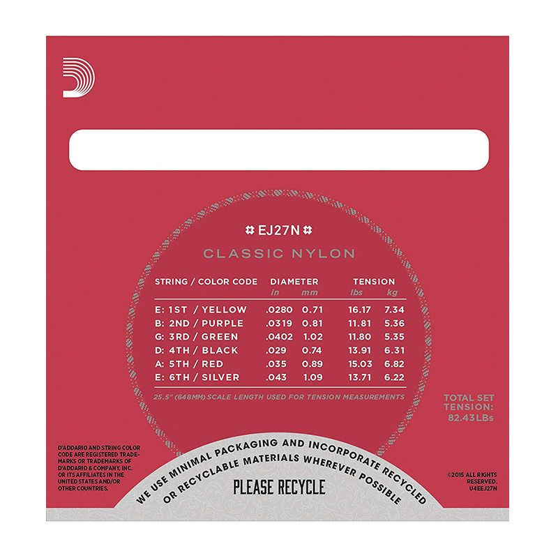 سیم گیتار کلاسیک داداریو D'Addario EJ27N Student Nylon Normal Tension