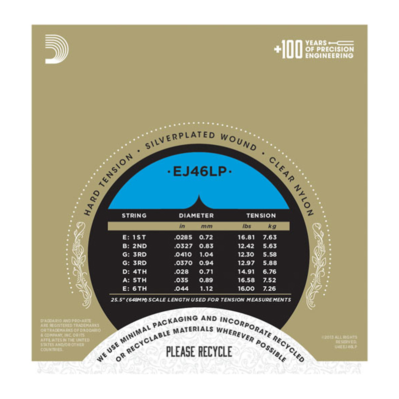 سیم گیتار کلاسیک داداریو D'Addario EJ46LP Pro-Arté Composite Hard Tension