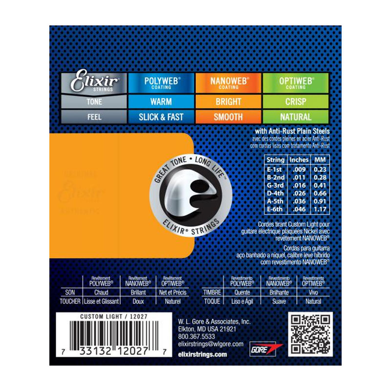 سیم گیتار الکتریک الکسیر Elixir Nanoweb Electric Nickel Plated Steel 09-46