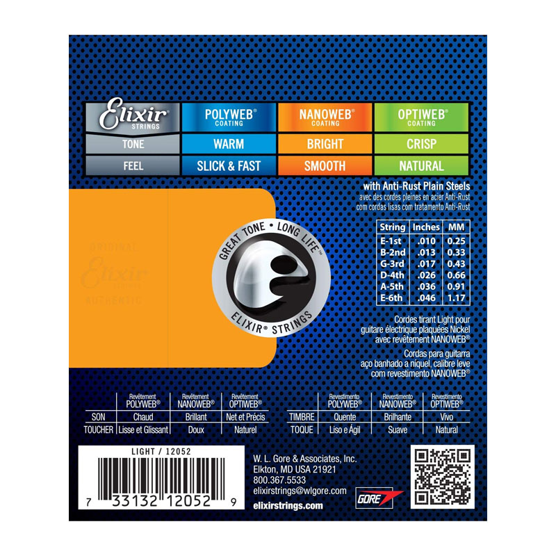 سیم گیتار الکتریک الکسیر Elixir Nanoweb Electric Nickel Plated Steel 10-46