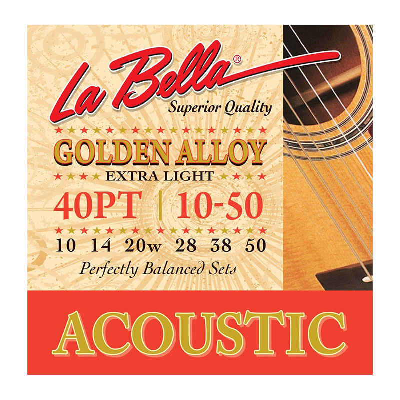 قیمت خرید فروش سیم گیتار آکوستیک لابلا La Bella Golden Alloy Acoustic Guitar Strings 40PT Extra Light 10-50