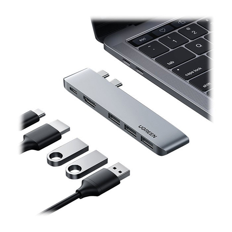 هاب یوگرین UGREEN 5-in-1 Multifunction Adapter 2xUSB-C to USB-C PD CM251 60559