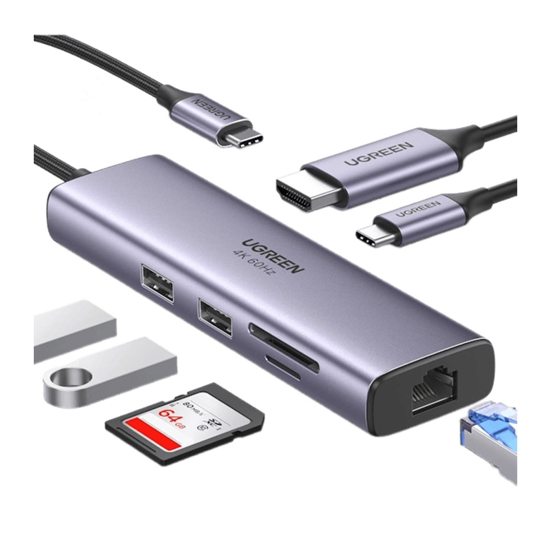 قیمت خرید فروش هاب یوگرین UGREEN USB-C to 2xUSB 3.0 7-in-1 Multifunction Adapter CM512 60515